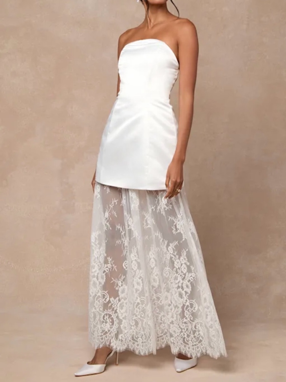 Lulus Strapless White Lace Overlay Dress
